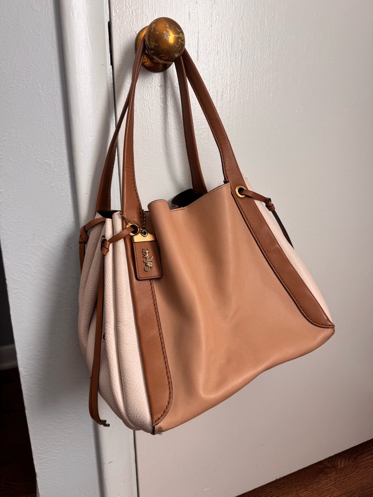 Coach Harmony Hobo Leather Shoulder Bag In Tan And Cream